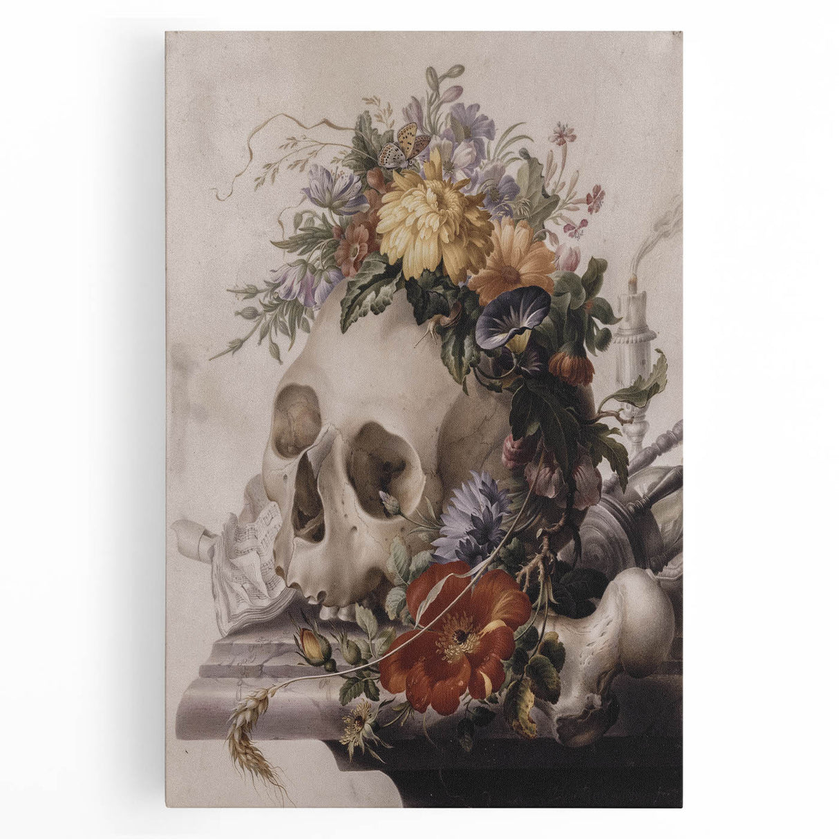 Skull with Floral Crown | Dark Academia Vintage Gothic Wall Art Print
