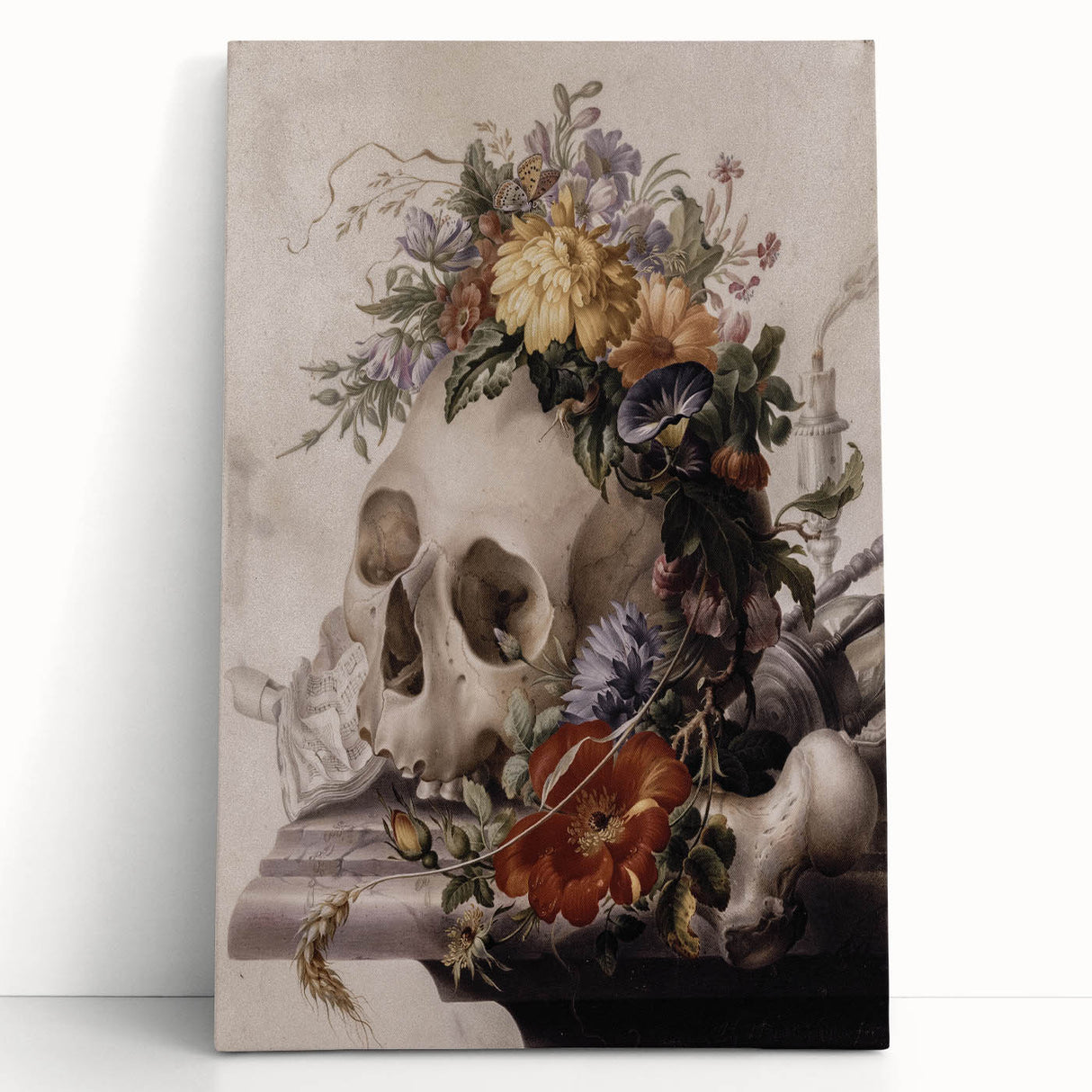 Skull with Floral Crown | Dark Academia Vintage Gothic Wall Art Print
