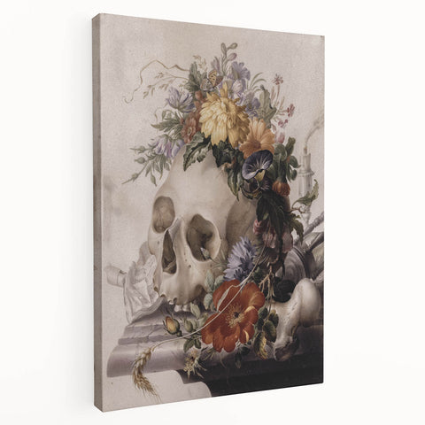 Skull with Floral Crown | Dark Academia Vintage Gothic Wall Art Print