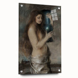 Dark Academia Wall Art - Vintage Gothic Woman Holding Vase in Thought