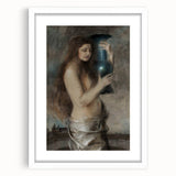 Dark Academia Wall Art - Vintage Gothic Woman Holding Vase in Thought