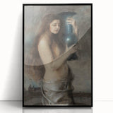 Dark Academia Wall Art - Vintage Gothic Woman Holding Vase in Thought