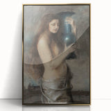 Dark Academia Wall Art - Vintage Gothic Woman Holding Vase in Thought