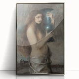 Dark Academia Wall Art - Vintage Gothic Woman Holding Vase in Thought