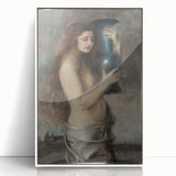 Dark Academia Wall Art - Vintage Gothic Woman Holding Vase in Thought