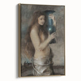 Dark Academia Wall Art - Vintage Gothic Woman Holding Vase in Thought