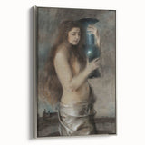 Dark Academia Wall Art - Vintage Gothic Woman Holding Vase in Thought