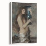 Dark Academia Wall Art - Vintage Gothic Woman Holding Vase in Thought