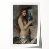 Dark Academia Wall Art - Vintage Gothic Woman Holding Vase in Thought