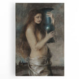 Dark Academia Wall Art - Vintage Gothic Woman Holding Vase in Thought