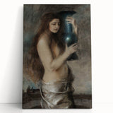 Dark Academia Wall Art - Vintage Gothic Woman Holding Vase in Thought