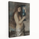 Dark Academia Wall Art - Vintage Gothic Woman Holding Vase in Thought