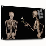 Dark Academia Wall Art – Skeletons with White Rose in Gothic Scene