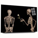 Dark Academia Wall Art – Skeletons with White Rose in Gothic Scene