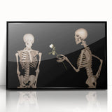 Dark Academia Wall Art – Skeletons with White Rose in Gothic Scene