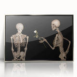 Dark Academia Wall Art – Skeletons with White Rose in Gothic Scene