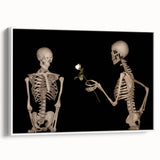 Dark Academia Wall Art – Skeletons with White Rose in Gothic Scene