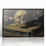 Dark Academia Wall Art – Skull Still Life with Hourglass and Flowers