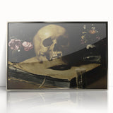 Dark Academia Wall Art – Skull Still Life with Hourglass and Flowers