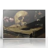 Dark Academia Wall Art – Skull Still Life with Hourglass and Flowers