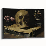 Dark Academia Wall Art – Skull Still Life with Hourglass and Flowers