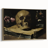 Dark Academia Wall Art – Skull Still Life with Hourglass and Flowers