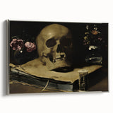Dark Academia Wall Art – Skull Still Life with Hourglass and Flowers