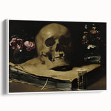 Dark Academia Wall Art – Skull Still Life with Hourglass and Flowers