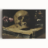 Dark Academia Wall Art – Skull Still Life with Hourglass and Flowers