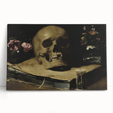 Dark Academia Wall Art – Skull Still Life with Hourglass and Flowers