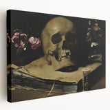 Dark Academia Wall Art – Skull Still Life with Hourglass and Flowers