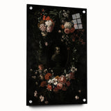 Dark Floral Wreath Art: Portrait Surrounding Flowers Wall Art Decor