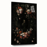 Dark Floral Wreath Art: Portrait Surrounding Flowers Wall Art Decor