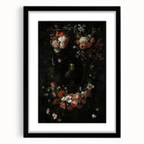 Dark Floral Wreath Art: Portrait Surrounding Flowers Wall Art Decor