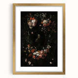 Dark Floral Wreath Art: Portrait Surrounding Flowers Wall Art Decor