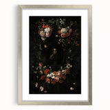 Dark Floral Wreath Art: Portrait Surrounding Flowers Wall Art Decor