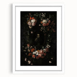 Dark Floral Wreath Art: Portrait Surrounding Flowers Wall Art Decor