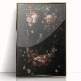 Dark Floral Wreath Art: Portrait Surrounding Flowers Wall Art Decor