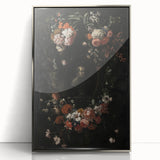 Dark Floral Wreath Art: Portrait Surrounding Flowers Wall Art Decor