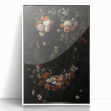 Dark Floral Wreath Art: Portrait Surrounding Flowers Wall Art Decor