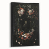Dark Floral Wreath Art: Portrait Surrounding Flowers Wall Art Decor