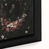 Dark Floral Wreath Art: Portrait Surrounding Flowers Wall Art Decor
