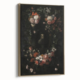 Dark Floral Wreath Art: Portrait Surrounding Flowers Wall Art Decor