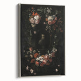 Dark Floral Wreath Art: Portrait Surrounding Flowers Wall Art Decor