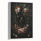 Dark Floral Wreath Art: Portrait Surrounding Flowers Wall Art Decor