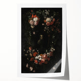 Dark Floral Wreath Art: Portrait Surrounding Flowers Wall Art Decor