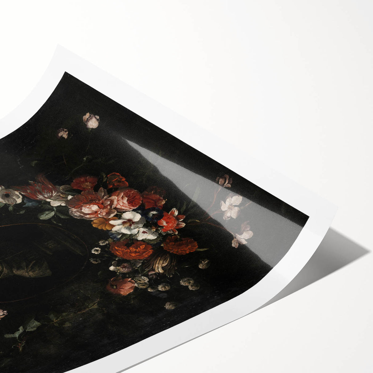 Dark Floral Wreath Art: Portrait Surrounding Flowers Wall Art Decor