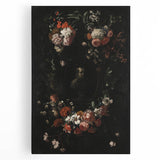 Dark Floral Wreath Art: Portrait Surrounding Flowers Wall Art Decor