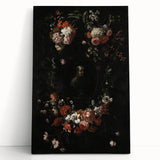 Dark Floral Wreath Art: Portrait Surrounding Flowers Wall Art Decor