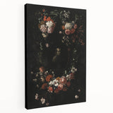 Dark Floral Wreath Art: Portrait Surrounding Flowers Wall Art Decor